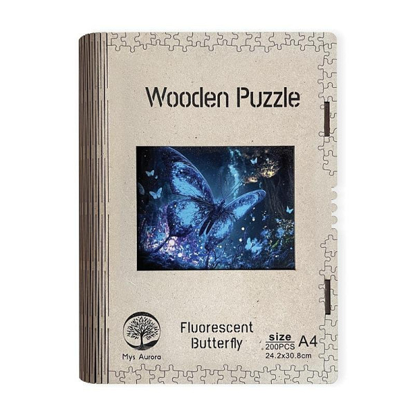 Dřevěné puzzle Fluorescentní motýl A4