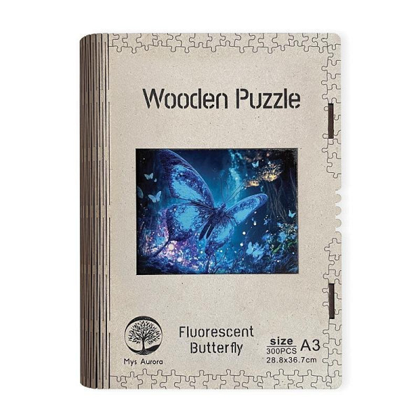 Dřevěné puzzle Fluorescentní motýl A3