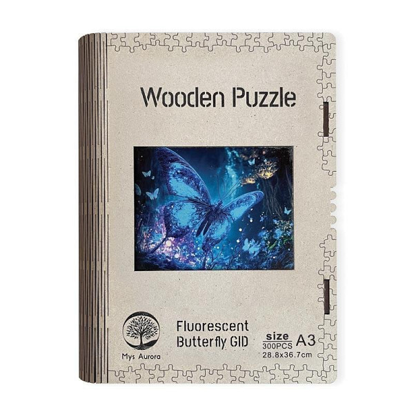Dřevěné puzzle Fluorescentní motýl A3 svítící ve tmě