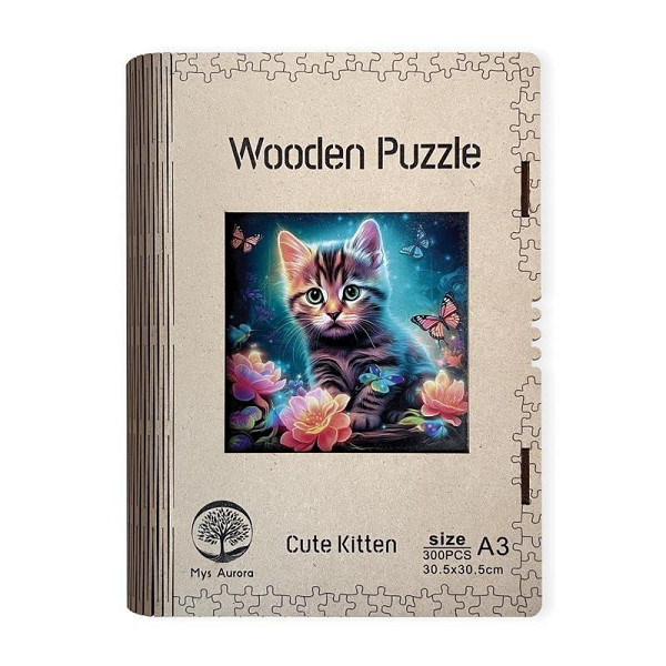 Dřevěné puzzle Roztomilé kotě A4