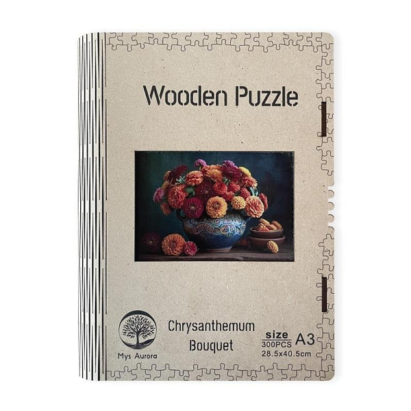 Dřevěné puzzle Zátiší s chryzantémou A3