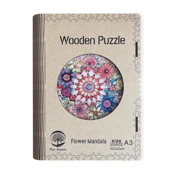 Dřevěné puzzle Květinová mandala A3