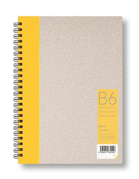 Kroužkový zápisník B6, linka, žlutý, 50 listů