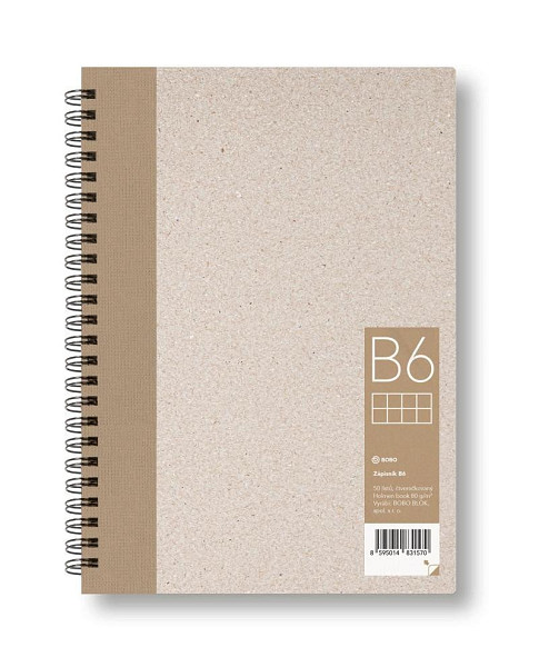 Kroužkový zápisník B6, čtverec, hnědý, 50 listů