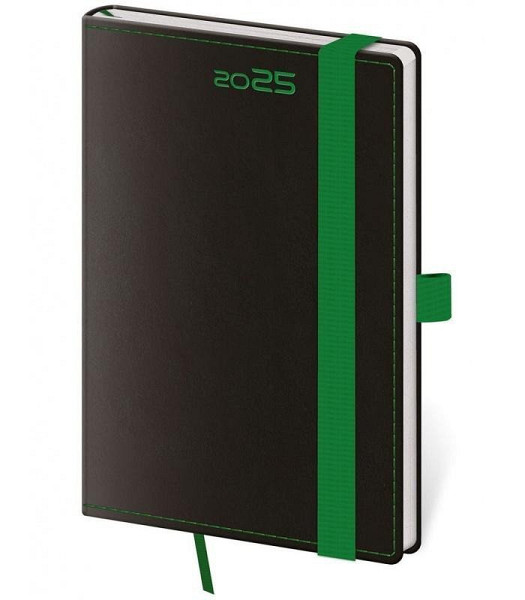 Diář 2025 Black Green týdenní kapesní s poutkem na propisku