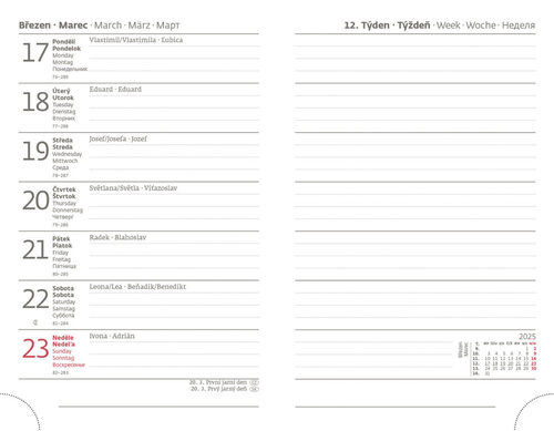 Diář 2025 Vario týdenní kapesní Matragi Harmony s gumičkou