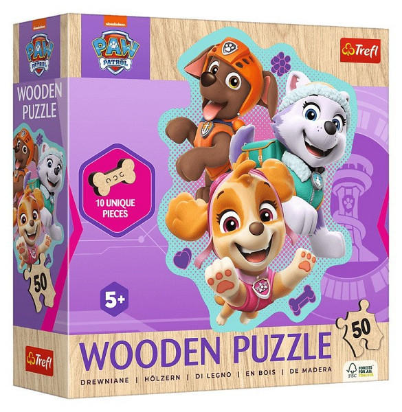 Dřevěné obrysové puzzle Tlapková patrola: Veselá štěňata 50 dílků