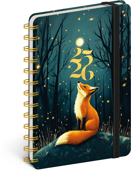 Diář 18měsíční spirálový 2025/2026 Petito - Liška, 13 x 18 cm