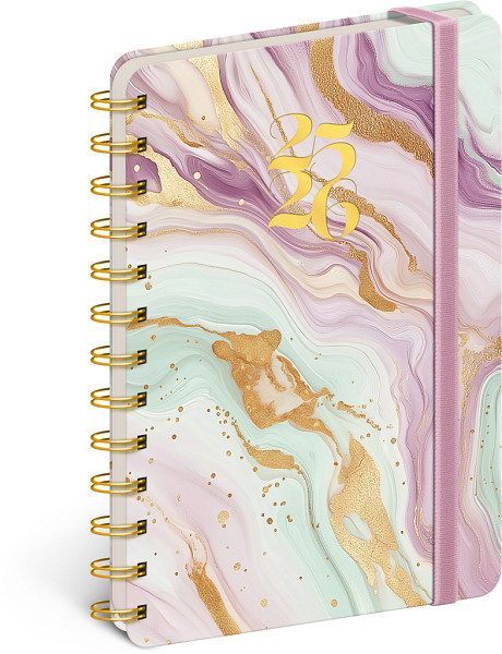 Diář 18měsíční spirálový 2025/2026 Petito - Růžový mramor, 13 x 18 cm