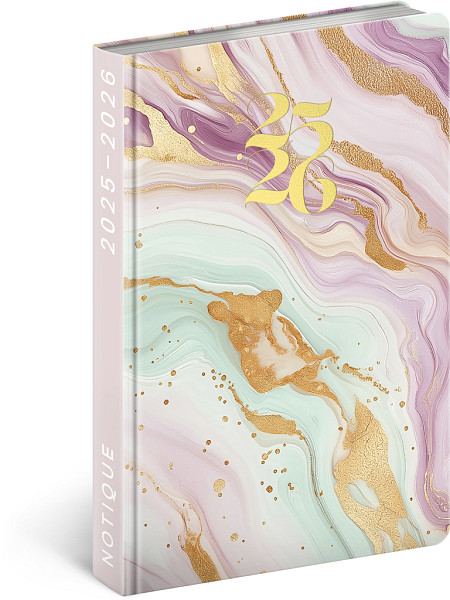 Diář 18měsíční 2025/2026 Petito - Růžový mramor, 11 x 17 cm
