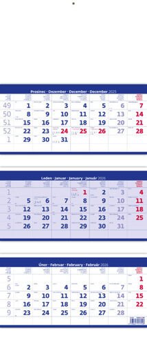 Tříměsíční kalendář skládaný modrý 2026 - nástěnný kalendář