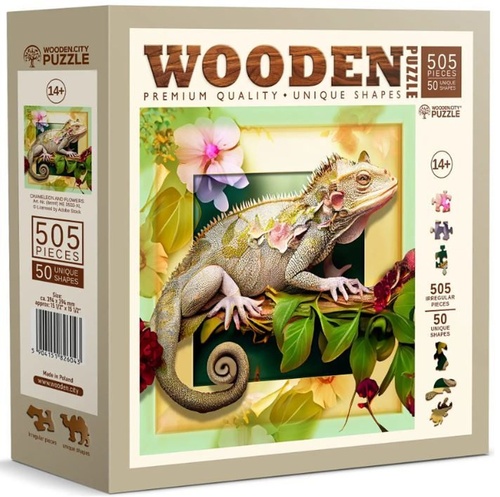 Dřevěné puzzle Chameleon a květiny 505 dílků