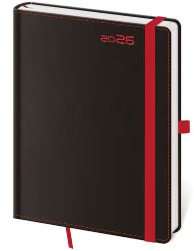 Týdenní diář 2026 A5 Black Red s poutkem