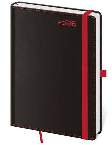 Týdenní diář 2026 B6 Black Red s poutkem