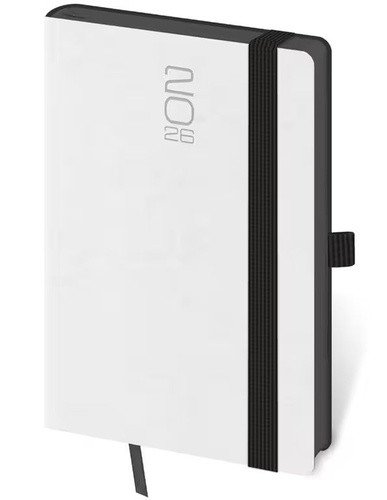 Kapesní diář 2026 Memory bílý s gumičkou