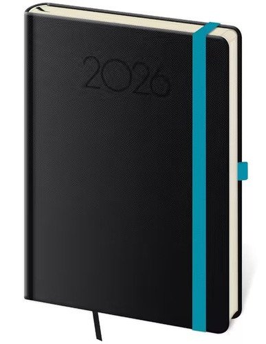 Denní diář 2026 A5 New Praga černý s gumičkou