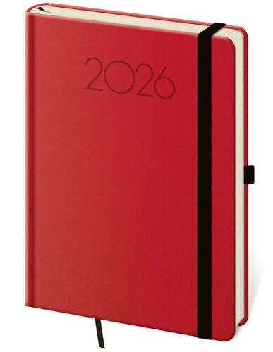 Denní diář 2026 A5 New Praga červený s gumičkou