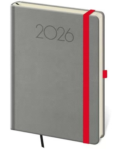 Denní diář 2026 A5 New Praga tmavě šedý s gumičkou