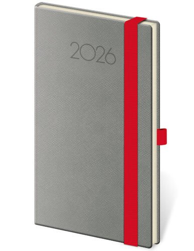 Kapesní diář 2026 New Praga tmavě šedý s gumičkou