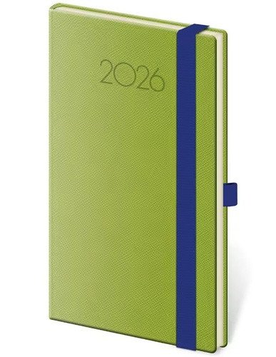 Kapesní diář 2026 New Praga zelený s gumičkou