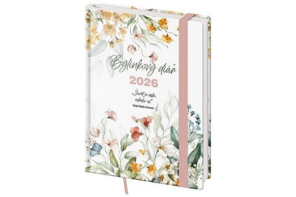 Týdenní diář 2026 B6 Bylinkový Flowers s gumičkou