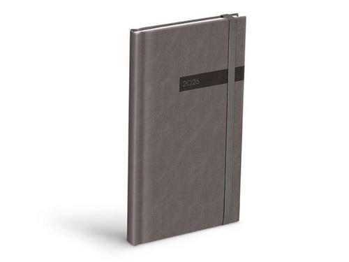 Diář 2026 T806 PU s gumkou gray 90x170mm