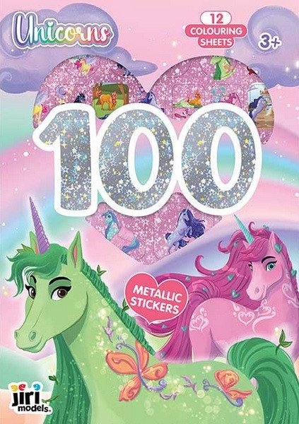 100 metalických samolepek s omalovánkovými listy Jednorožci