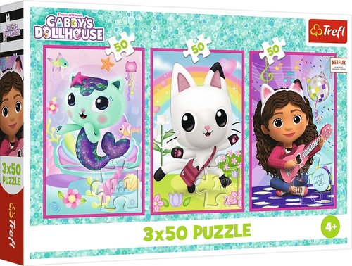 Puzzle Gábinin kouzelný domek Setkání s Gabby a kočkami 3x50 dílků