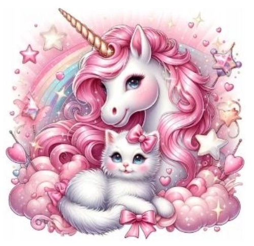 Diamantové malování Jednorožec s koťátkem