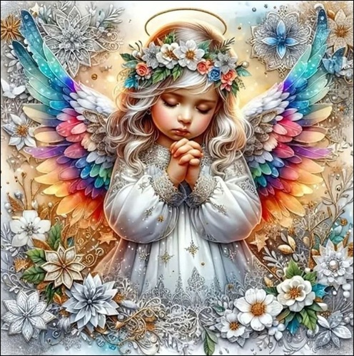 Diamantové malování Andílek s duhovými křídly