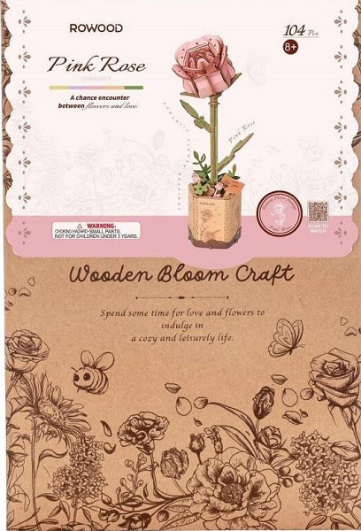 3D Dřevěná skládačka: Růžová růže