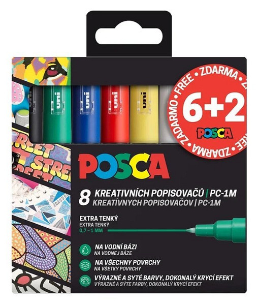 6+2 Sada popisovačů Posca PC-1M - 8 ks