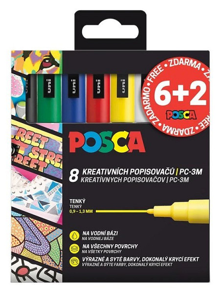 6+2 Sada popisovačů Posca PC-3M - 8 ks