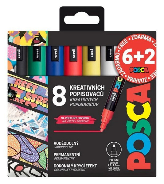 6+2 Sada popisovačů Posca PC-5M - 8 ks
