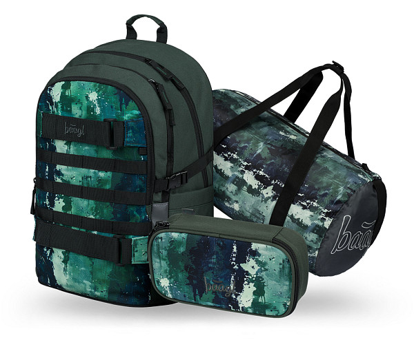 BAAGL SET 3 Skate Forest: batoh, penál, sportovní taška
