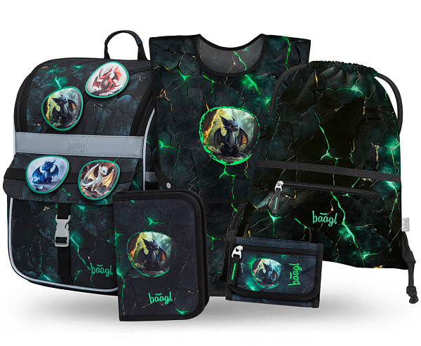 BAAGL SET 5 Zippy Draci: aktovka, penál, sáček, zástěra, peněženka