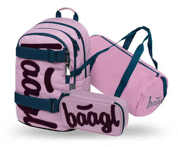 BAAGL SET 3 Skate Rose: batoh, penál, sportovní taška GRS