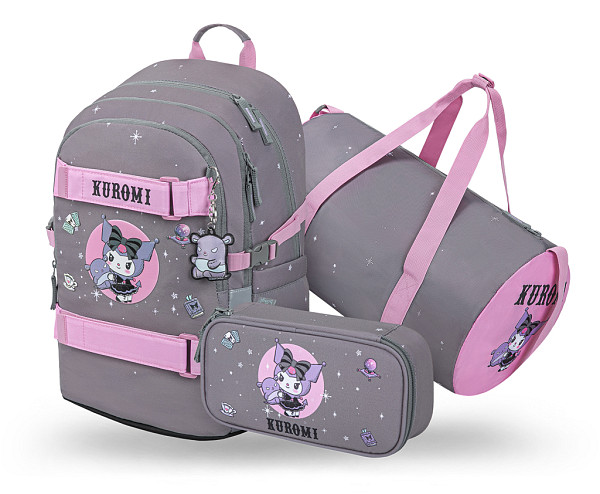 BAAGL SET 3 Skate Kuromi Grey: batoh, penál, sportovní taška GRS