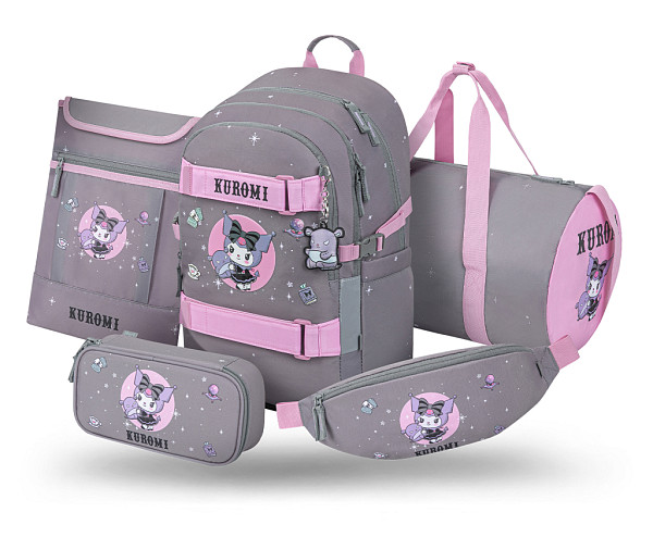 BAAGL SET 5 Skate Kuromi Grey: batoh, penál, sportovní taška, ledvinka, obal na notebook GRS