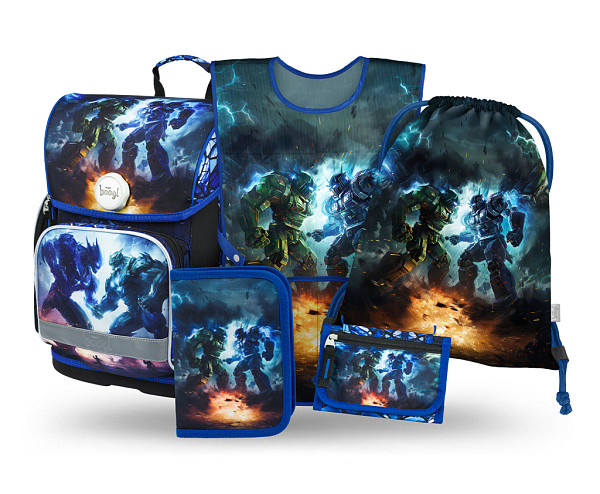 BAAGL SET 5 Ergo Roboti: aktovka, penál, sáček, zástěra, peněženka