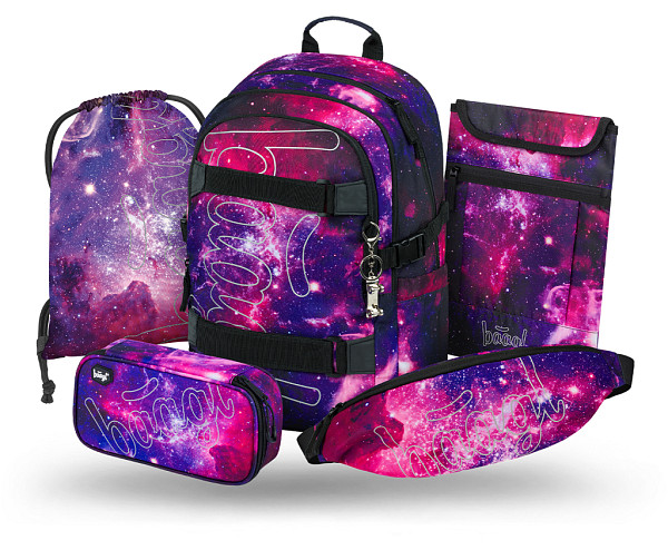 BAAGL SET 5 Skate Galaxy: batoh, penál, sáček, ledvinka, obal na notebook