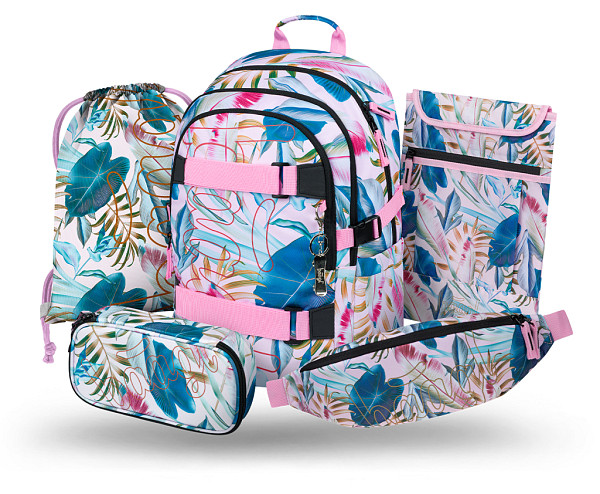 BAAGL SET 5 Skate Leafs: batoh, penál, sáček, ledvinka, obal na notebook