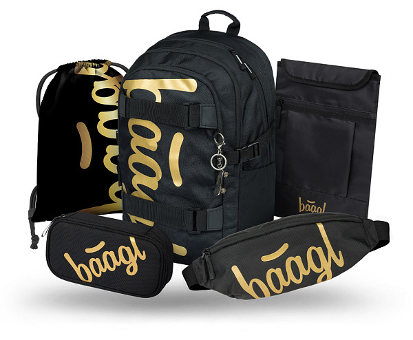BAAGL SET 5 Skate Gold: batoh, penál, sáček, ledvinka, obal na notebook