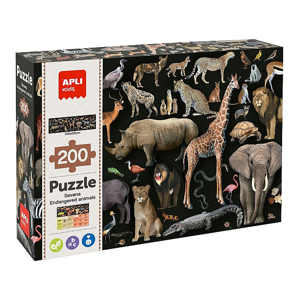 APLI edukativní puzzle – Ohrožená zvířata v savaně, 200 ks