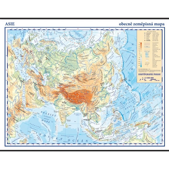 Asie - školní nástěnná obecně zeměpisná mapa Asie 1:13 000 000