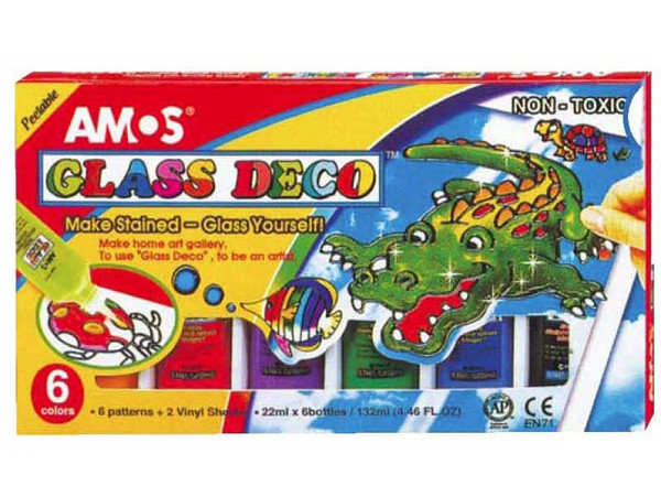 Barvy na sklo sada 6 x 22 ml + šablony a fólie