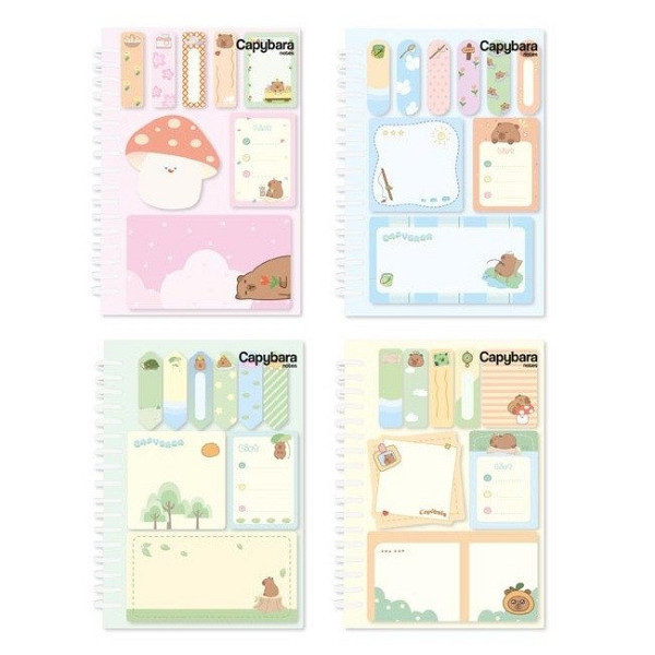 Bloček samolepicí capybara se spirálou set - mix motivů