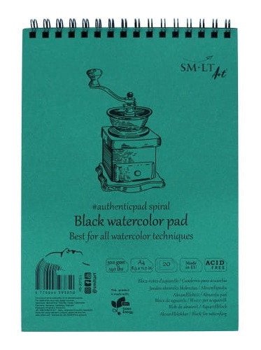 Blok na spirále #authenticpad Akvarel, A4, 20l., 300g/m2, černá