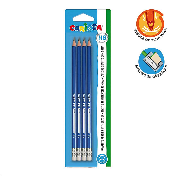 Carioca šestihanná tužka HB s pryží - 4 ks