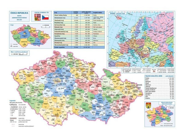 Česká republika, zeměpisná + administrativní, stolní mapa A3
